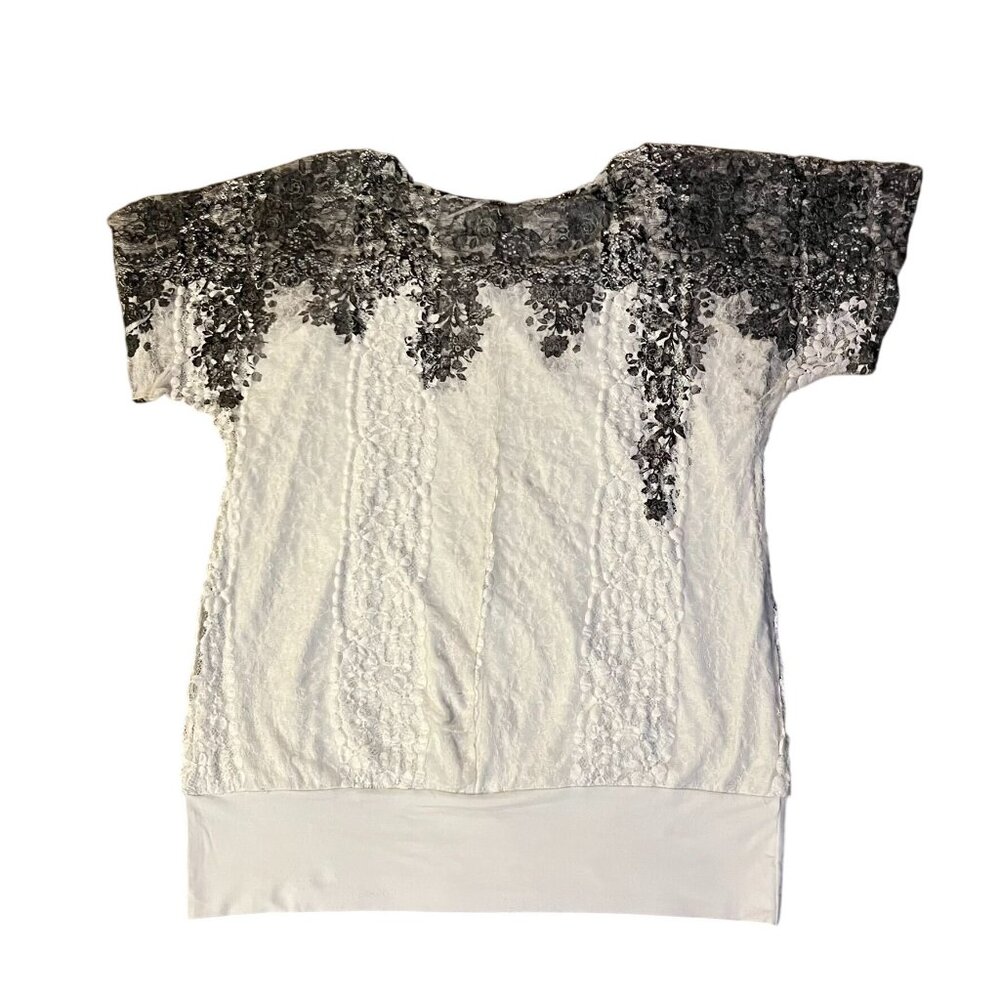 Style & Co Lace Blouse Black Cream Attached Tank Lining Womens L? Used - Picture 4 of 13